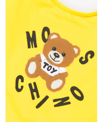 Moschino Girls Teddy Logo Swimming Costume in Yellow Fin de série