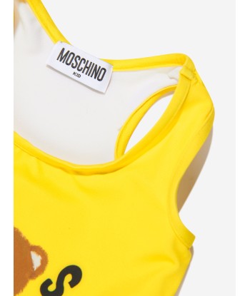 Moschino Girls Teddy Logo Swimming Costume in Yellow Fin de série