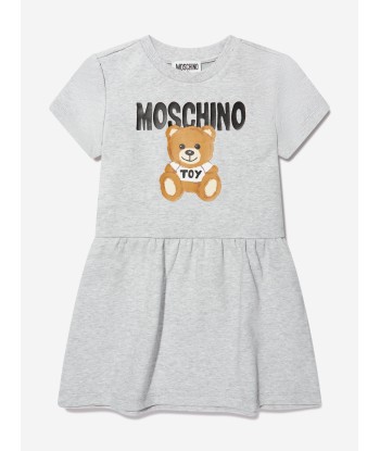 Moschino Girls Teddy Logo Dress in Grey en linge