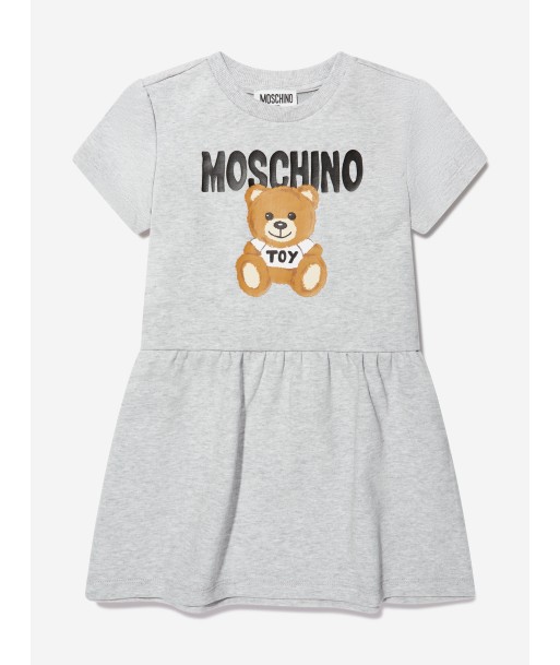 Moschino Girls Teddy Logo Dress in Grey en linge