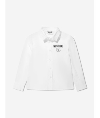 Moschino Boys Long Sleeve Logo Shirt in White pas cheres