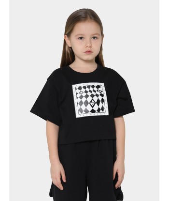 MM6 Maison Margiela Kids Cropped Logo Print T-Shirt In Black hantent personnes