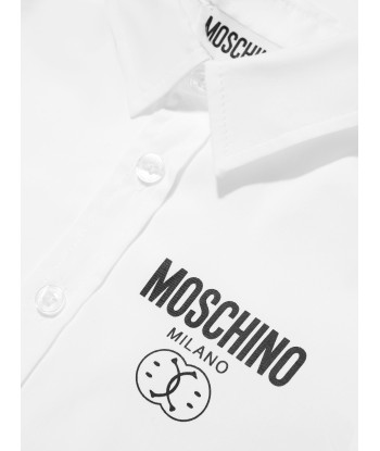 Moschino Boys Long Sleeve Logo Shirt in White pas cheres