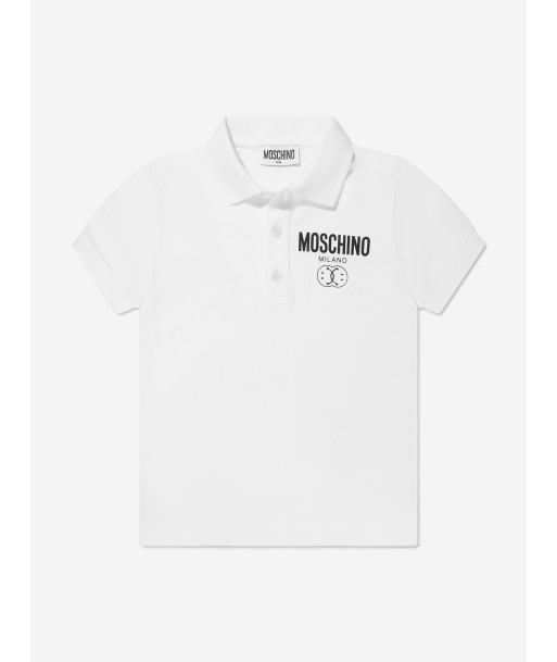 Moschino Boys Milano Logo Polo Shirt in White Découvrez la collection