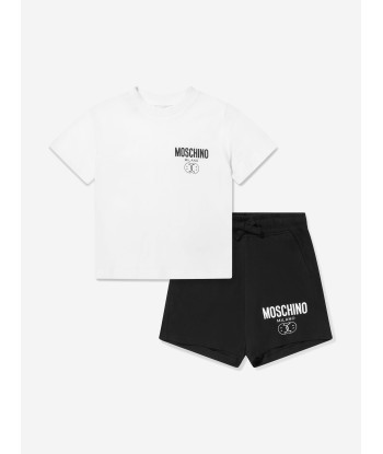 Moschino Boys Milano Logo T-Shirt And Shorts Set in White basket pas cher