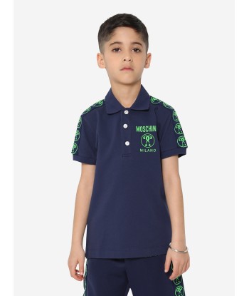 Moschino Boys Milano Logo Polo Shirt in Navy shop