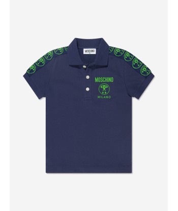 Moschino Boys Milano Logo Polo Shirt in Navy shop