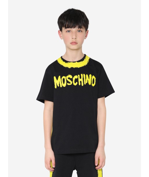 Moschino Boys Painted Logo Maxi T-Shirt in Black en ligne des produits 