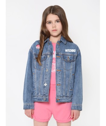 Moschino Kids Teddy Logo Denim Jacket in Blue Livraison rapide