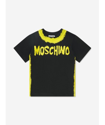 Moschino Boys Painted Logo Maxi T-Shirt in Black en ligne des produits 