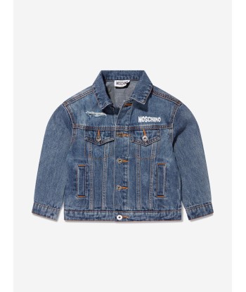 Moschino Kids Teddy Logo Denim Jacket in Blue Livraison rapide