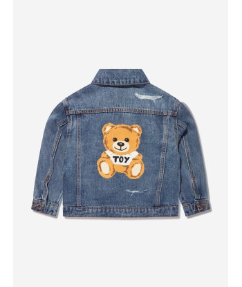 Moschino Kids Teddy Logo Denim Jacket in Blue Livraison rapide