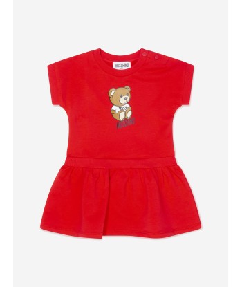 Moschino Baby Girls Teddy Bear Logo Dress in White Fin de série