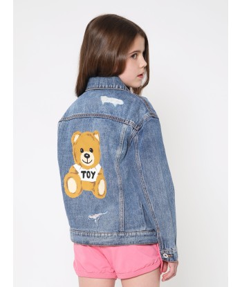 Moschino Kids Teddy Logo Denim Jacket in Blue Livraison rapide