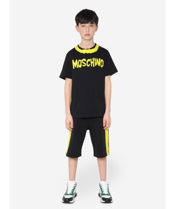 Moschino Boys Painted Logo Maxi T-Shirt in Black en ligne des produits 