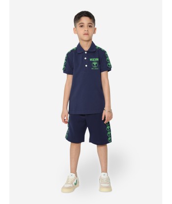 Moschino Boys Milano Logo Polo Shirt in Navy shop