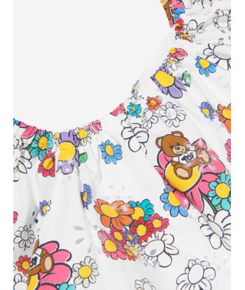 Moschino Baby Girls Teddy Flower Dress in White en stock