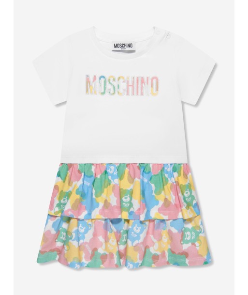 Moschino Baby Girls Teddy Logo Dress With Gift Box in White brillant des détails fins