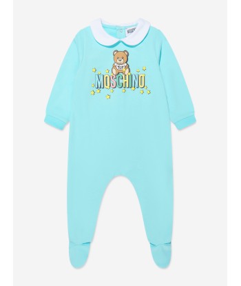 Moschino Baby Boys Teddy Logo Babygrow in Blue pas cheres