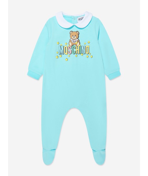 Moschino Baby Boys Teddy Logo Babygrow in Blue pas cheres