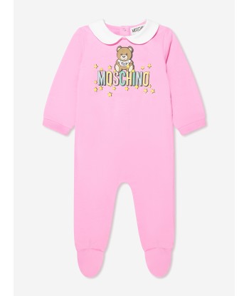 Moschino Baby Girls Teddy Logo Babygrow in Pink sur le site 