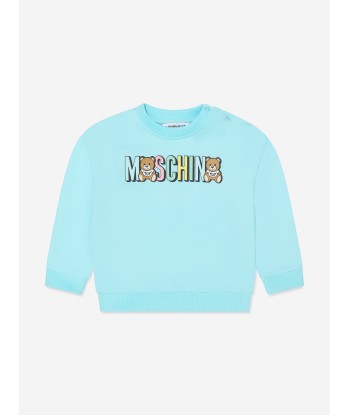 Moschino Baby Teddy Logo Sweatshirt in Blue en ligne des produits 