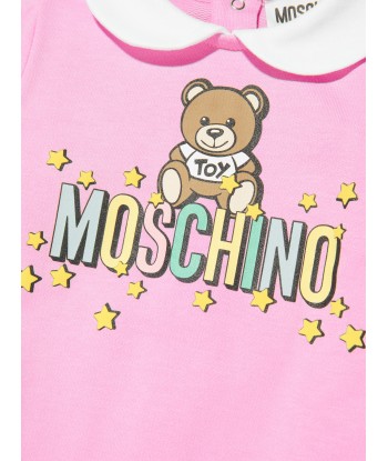 Moschino Baby Girls Teddy Logo Babygrow in Pink sur le site 