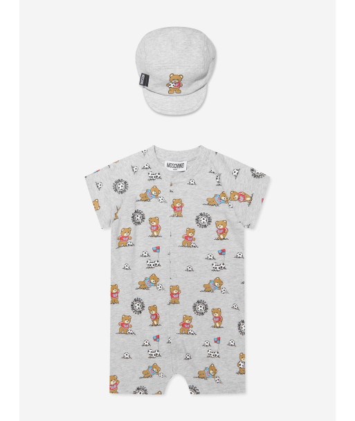 Moschino Baby Boys Romper And Hat Gift Set in Grey l'évolution des habitudes 