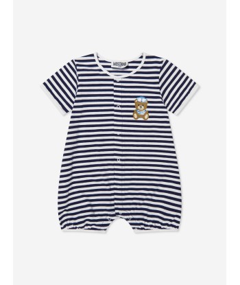 Moschino Baby Boys Striped Romper With Gift Box in Navy suggérées chez