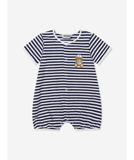 Moschino Baby Boys Striped Romper With Gift Box in Navy suggérées chez