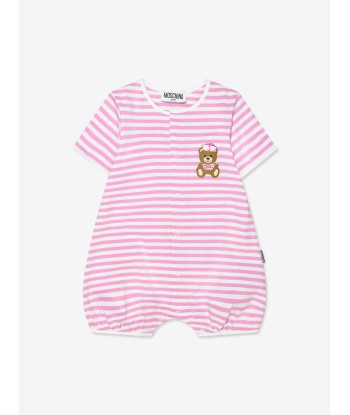 Moschino Baby Girls Striped Romper With Gift Box in Pink pas cher 