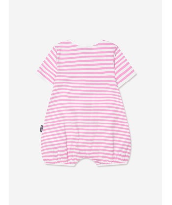 Moschino Baby Girls Striped Romper With Gift Box in Pink pas cher 