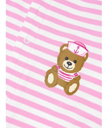 Moschino Baby Girls Striped Romper With Gift Box in Pink pas cher 