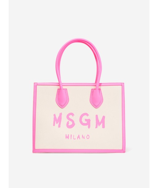 MSGM Girls Canvas Logo Tote Bag in Ivory acheter