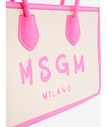 MSGM Girls Canvas Logo Tote Bag in Ivory acheter