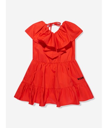 MSGM Girls Ruffle Dress in Red Découvrez la collection