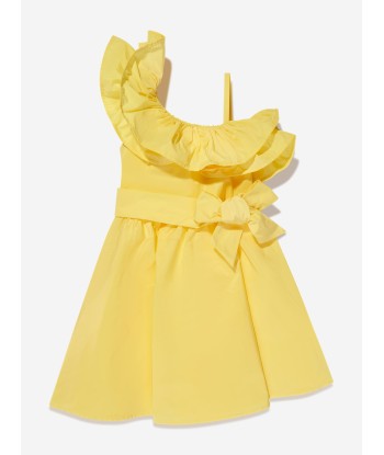 MSGM Girls Asymetrical Ruffle Dress in Yellow 50-70% off 