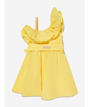 MSGM Girls Asymetrical Ruffle Dress in Yellow 50-70% off 