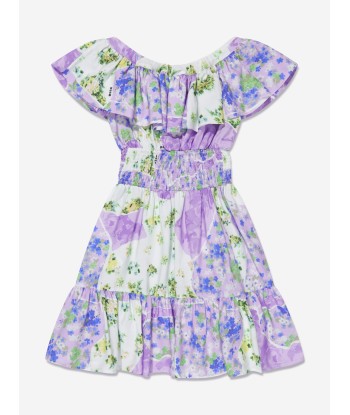 MSGM Girls Satin Floral Ruffle Dress in Multicolour de votre