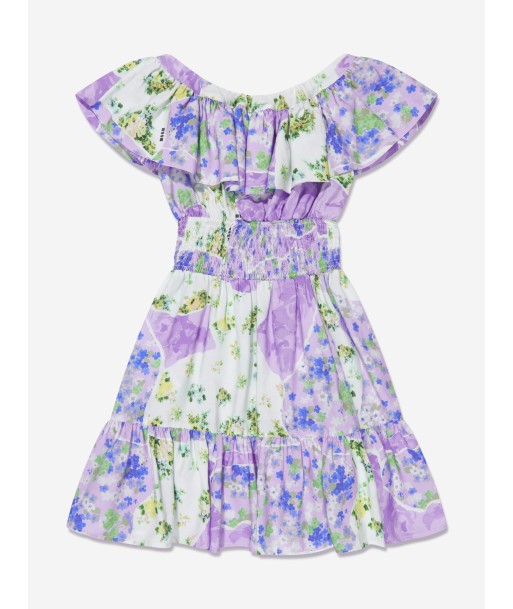 MSGM Girls Satin Floral Ruffle Dress in Multicolour de votre