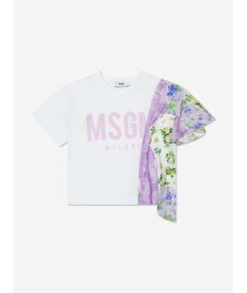 MSGM Girls Jersey And Satin T-Shirt in Multicolour Les magasins à Paris