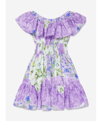 MSGM Girls Satin Floral Ruffle Dress in Multicolour de votre