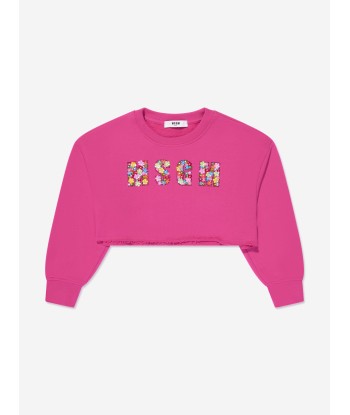 MSGM Girls Cropped Logo Sweatshirt in Pink meilleur choix