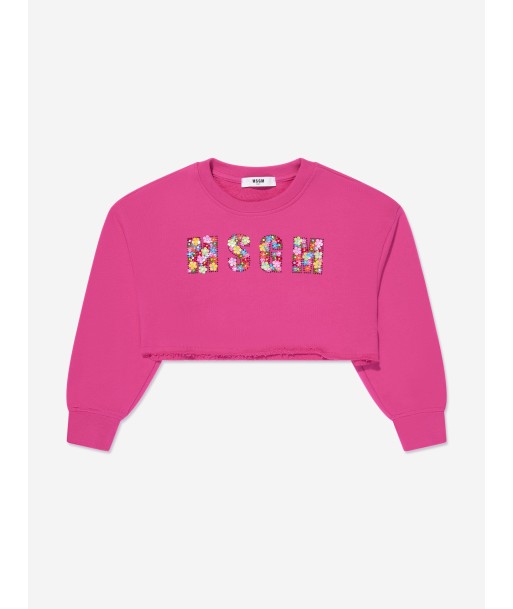 MSGM Girls Cropped Logo Sweatshirt in Pink meilleur choix