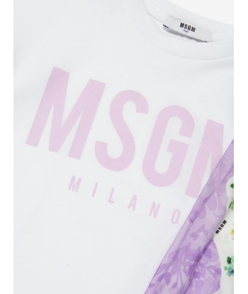 MSGM Girls Jersey And Satin T-Shirt in Multicolour Les magasins à Paris