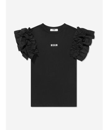 MSGM Girls Ruffle Sleeve T-Shirt Dress in Black de technologie