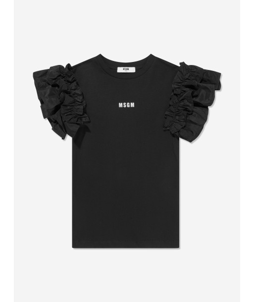 MSGM Girls Ruffle Sleeve T-Shirt Dress in Black de technologie