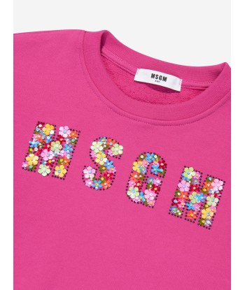 MSGM Girls Cropped Logo Sweatshirt in Pink meilleur choix