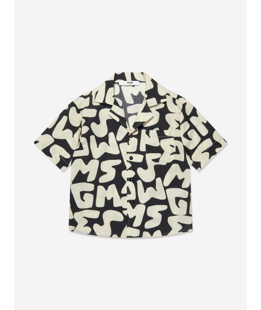 MSGM Boys Short Sleeve Logo Shirt in Black Pour