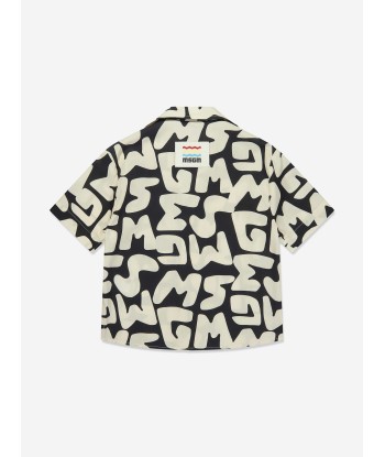 MSGM Boys Short Sleeve Logo Shirt in Black Pour